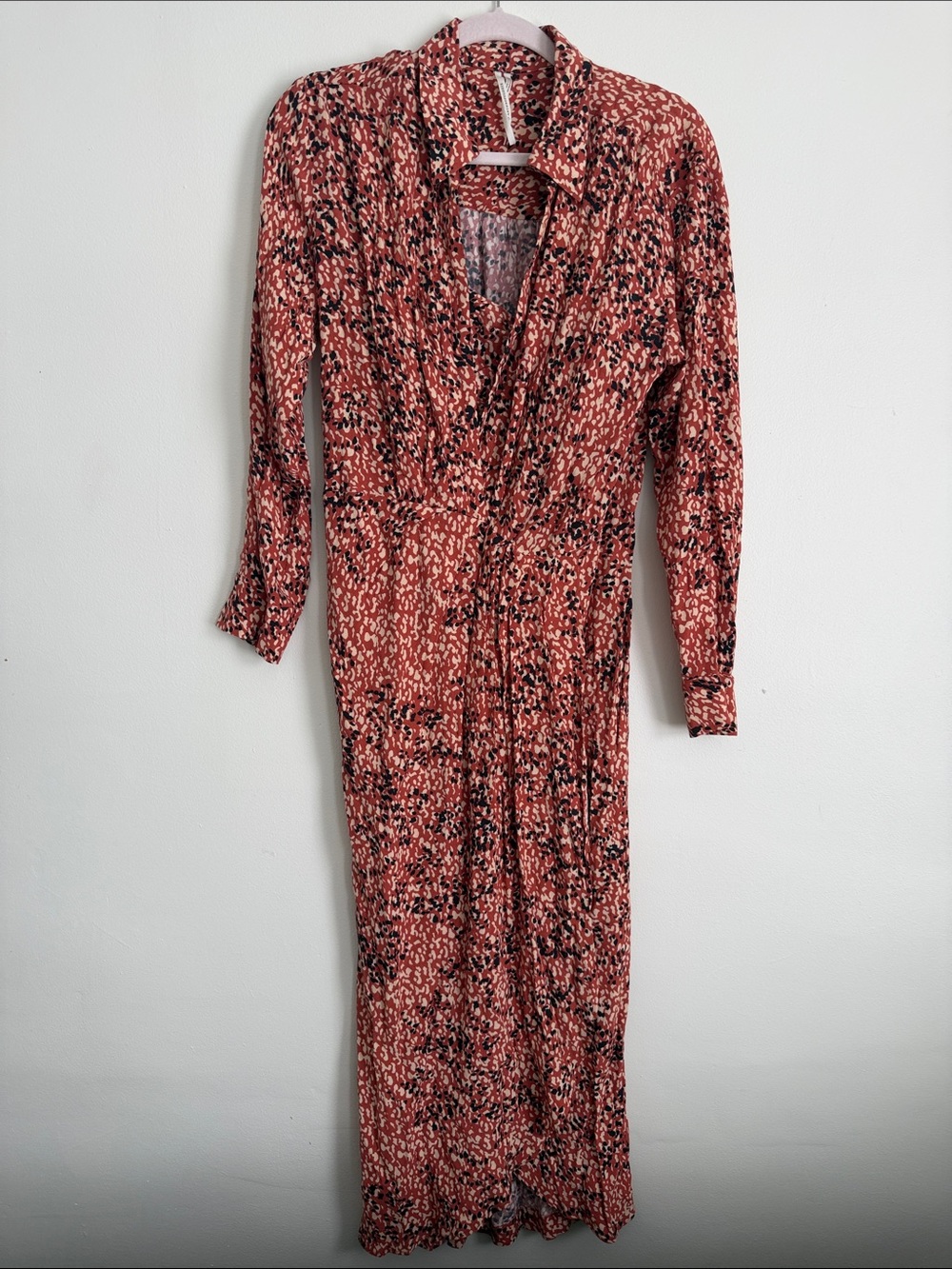 Anthropologie Rust and Black Printed Long-Sleeve Maxi Dress